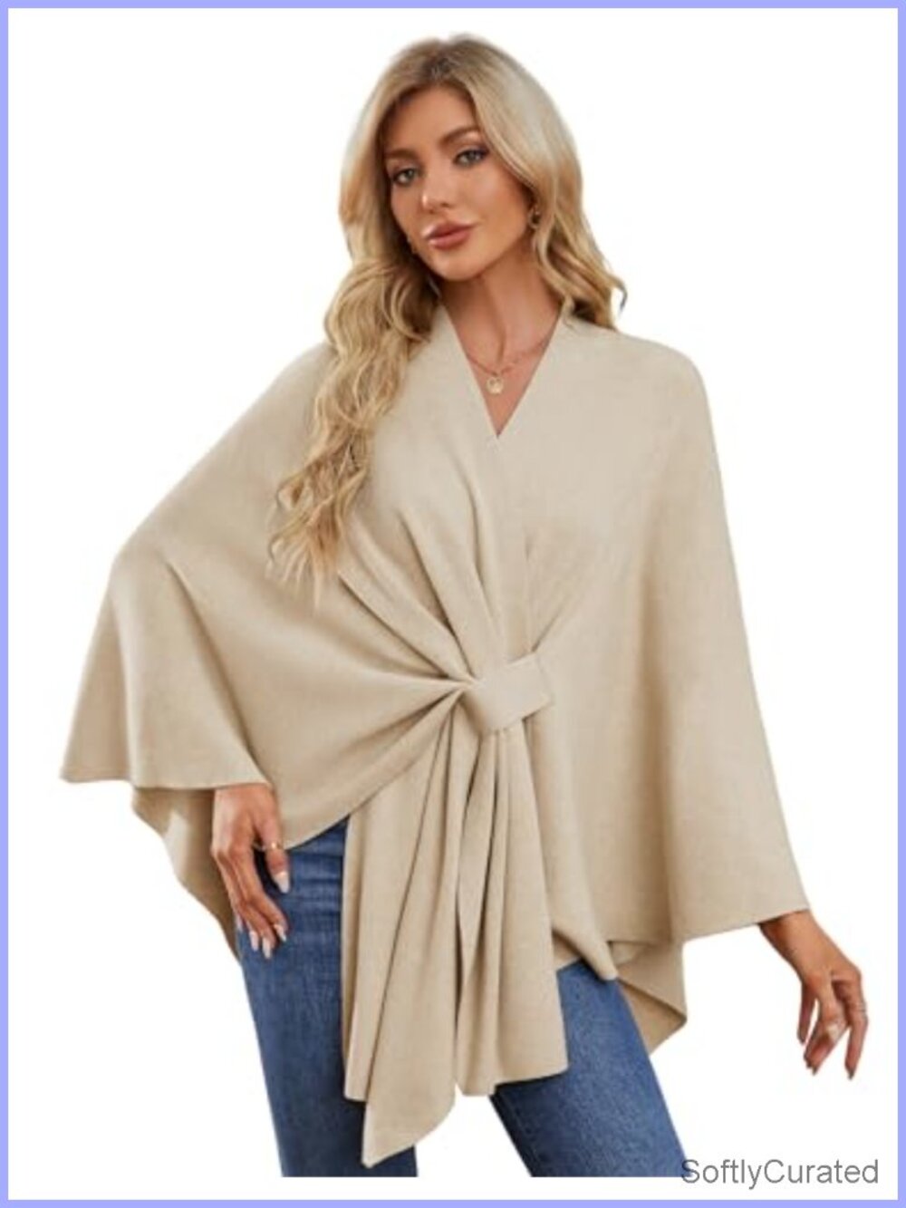 Open Front Poncho Wrap Shawl Sweater Soft Knit One Size